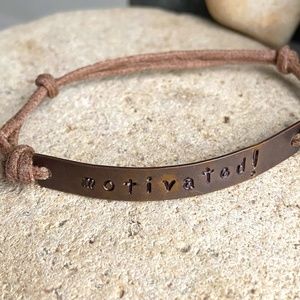 Brass Tag Brown Cord "Motivated!" Bracelet